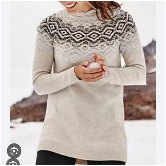 J. Jill Sweaters - J. Jill Fair Isle Cream Hooded Tunic Sweater Knitted Size Medium Cotton Blend